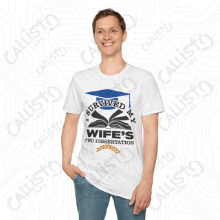 "I Survived My Wife's PhD Dissertation" Funny Mens Softstyle T-Shirt