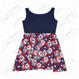 Women’s Patriotic Skater Dress - July 4th Independence Day USA Dress with Retro Floral Design - All Over Prints