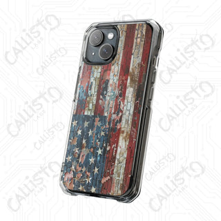 Distressed American Flag Magnetic Clear Impact Case for iPhone 14 & 15 - MagSafe® Compatible - Phone Case