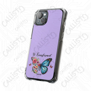 Romans 12:2 Be Transformed ButterflyMagnetic Clear Impact Case for iPhone 14 & 15 - MagSafe® Compatible - Phone Case