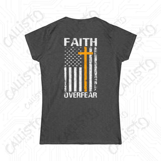 Women’s ’FAITH Over Fear’ Softstyle Tee with Cross and United States Flag - Inspirational Fashion for Every