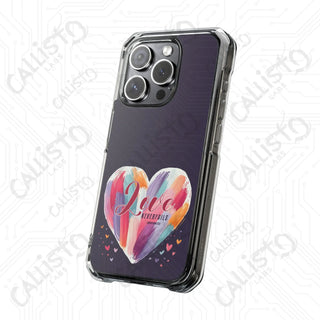 1 Corinthians 13:8 Love Never Fails Colorful Heart Magnetic Clear Impact Case for iPhone 14 & 15 - MagSafe® Compatible