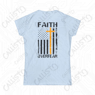 Women’s ’FAITH Over Fear’ Softstyle Tee with Cross and United States Flag - Inspirational Fashion for Every