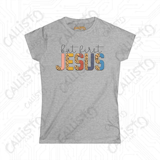 Women’s Softstyle Tee: ’But First Jesus’ Inspirational Shirt for Women - Christian Faith Apparel - Sport Grey / S