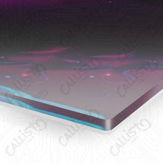 Abstract purple and blue acrylic panel art with circuit design by Callisto Labs