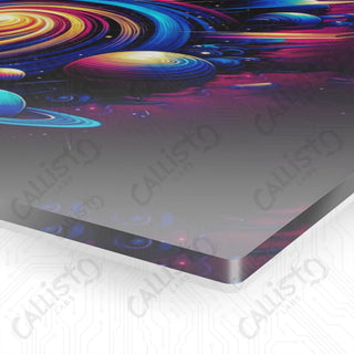 Colorful abstract celestial acrylic panel art on black background