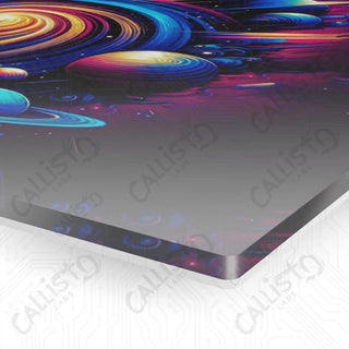 Colorful abstract acrylic panel art on black background - Celestial Whirl Galactic Print