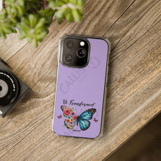 Romans 12:2 Be Transformed ButterflyMagnetic Clear Impact Case for iPhone 14 & 15 - MagSafe® Compatible - iPhone 14