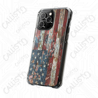 Distressed American Flag Magnetic Clear Impact Case for iPhone 14 & 15 - MagSafe® Compatible - Phone Case