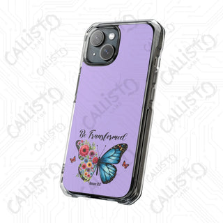 Romans 12:2 Be Transformed ButterflyMagnetic Clear Impact Case for iPhone 14 & 15 - MagSafe® Compatible - Phone Case