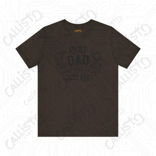 Men’s ’Best Dad Ever Just Ask’ Graphic Shirt: Stylish and Humorous Father’s Day Gift Idea for Dad - Brown / XS