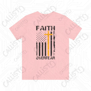 BACK PRINT: Faith Over Fear Unisex Jersey Short Sleeve Tee with Cross and United States Flag - Inspirational Patriotic