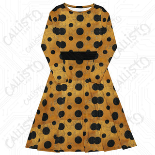 Yellow Jacket Polka Dot Long Sleeve Midi Dress - 2XS