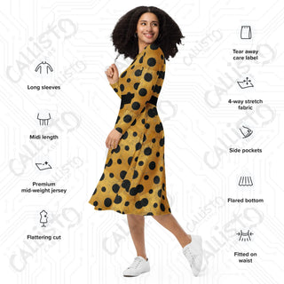 Yellow Jacket Polka Dot Long Sleeve Midi Dress