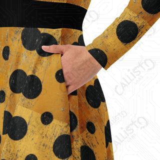 Yellow Jacket Polka Dot Long Sleeve Midi Dress