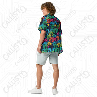 Men’s Black with Colorful Palm Tree Button Up Shirt - Men’s Button Up