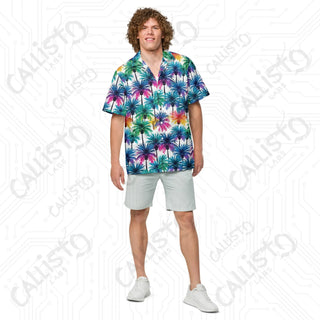 Men’s Colorful Palm Tree Button Up Shirt - 2XS