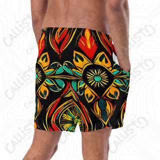 Aztec Style Print Swim Trunks - Men’s Swim Trunks