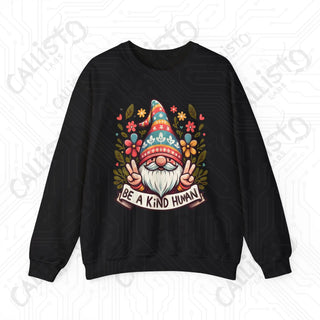 Be a Kind Human Hippie Gnome Crewneck Sweatshirt - S / Black