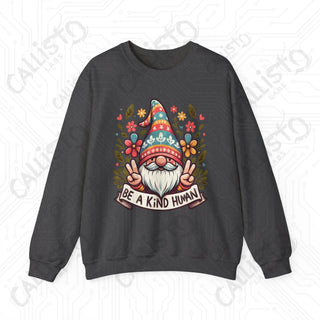 Be a Kind Human Hippie Gnome Crewneck Sweatshirt - S / Dark Heather