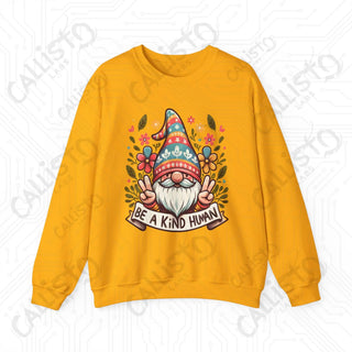 Be a Kind Human Hippie Gnome Crewneck Sweatshirt - S / Gold