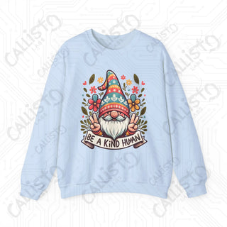 Be a Kind Human Hippie Gnome Crewneck Sweatshirt - S / Light Blue