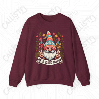 Be a Kind Human Hippie Gnome Crewneck Sweatshirt - S / Maroon