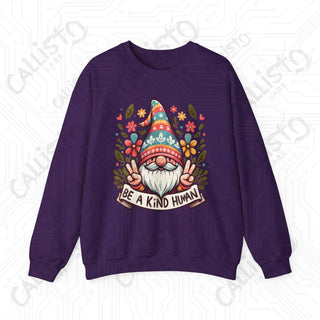 Be a Kind Human Hippie Gnome Crewneck Sweatshirt - S / Purple