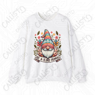 Be a Kind Human Hippie Gnome Crewneck Sweatshirt - S / White