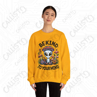 Be Kind to Your Mind Alien Hippie with Mushrooms Crewneck Sweatshirt