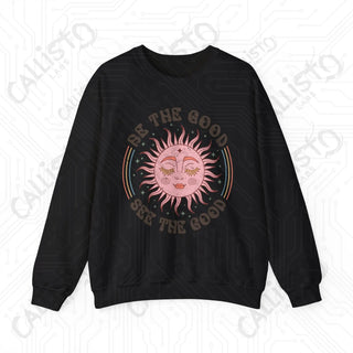 Be the Good See the Good Hippie Sun Crewneck Sweatshirt - S / Black