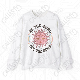 Be the Good See the Good Hippie Sun Crewneck Sweatshirt - S / White