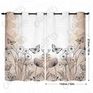 Boho Floral Black and Beige Window Curtains (2 PCS) 84x52 IN