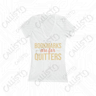 Bookmarks are for Quitters Deep V-Neck Tee - Jersey Short Sleeve - S / White