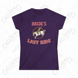 ’Bride’s Last Ride’ Funny Women’s Bachelorette Softstyle Tee - Purple / S