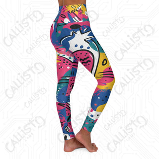 Colorful Abstract Comic Strip High-Waisted Yoga Leggings