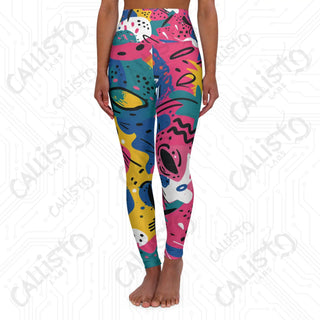 Colorful Abstract Comic Strip High-Waisted Yoga Leggings - XS