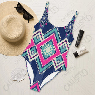 Colorful Aztec Style One-Piece Swimsuit - XS