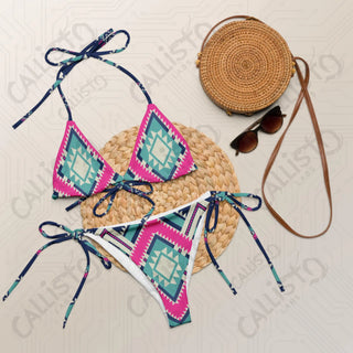 Colorful Aztec Style Recycled String Bikini - 2XS