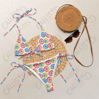 Colorful Psychedelic Geometric Recycled String Bikini - 2XS