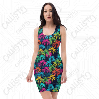 Dark and Colorful Palm Trees Bodycon dress - XS - Women’s Dresses