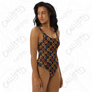 Dark Geometric Boho One-Piece Swimsuit - One Piece