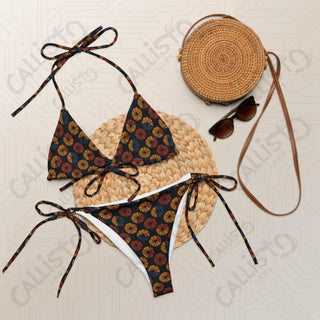 Dark Geometric Boho Recycled String Bikini - 2XS