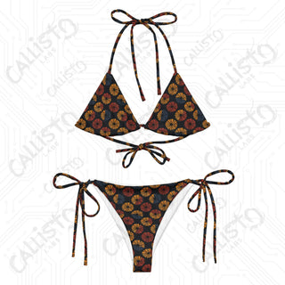 Dark Geometric Boho Recycled String Bikini