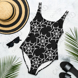 Dark Gothic Spider Web One-Piece Swimsuit - XS - One Piece