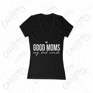 ’Good Moms Say Bad Words’ Deep V-Neck Women’s Jersey Tee - S / Black