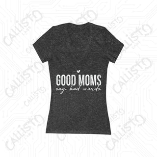 ’Good Moms Say Bad Words’ Deep V-Neck Women’s Jersey Tee - S / Dark Grey Heather