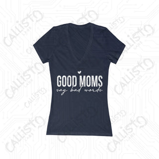 ’Good Moms Say Bad Words’ Deep V-Neck Women’s Jersey Tee - S / Navy