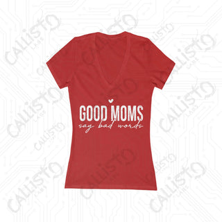 ’Good Moms Say Bad Words’ Deep V-Neck Women’s Jersey Tee - S / Red