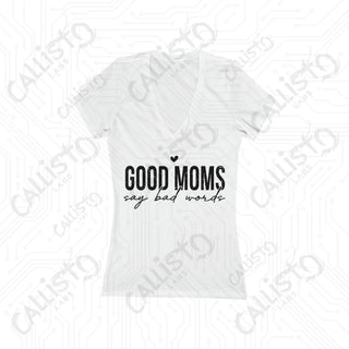 ’Good Moms Say Bad Words’ Deep V-Neck Women’s Jersey Tee - S / White